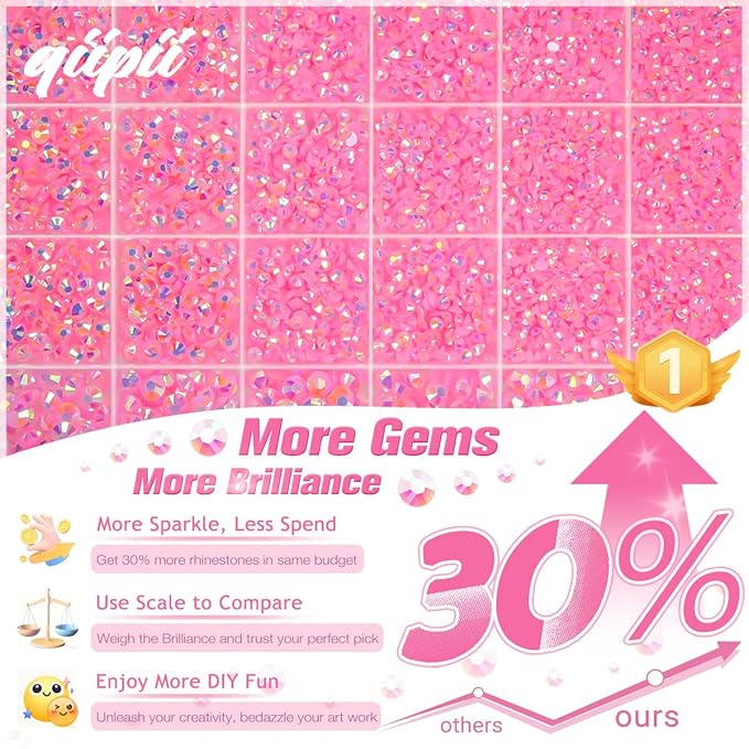 Dark Pink AB Resin Rhinestones w B7000 Glue for Bedazzling Crafting 2mm-6mm Flatback Jelly Stones Diamonds Gems Bedazzler Kit Charms for Nails Face Makeup Tumblers Bottles Crafts Shoes Clothes