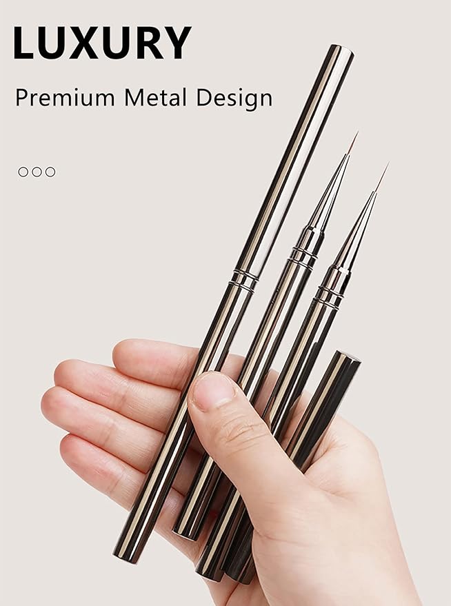 5Pcs Nail Art Liner Brushes Set, Metallic Nail Art Brush for Long Lines, Thin Details, Fine Drawing, UV Gel Polish Painting Nails Design Pen for Manicure Brushes 6/9/12/15/18mm