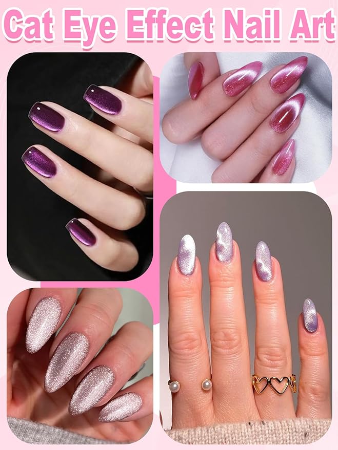 TOROKOM Cat Eye Magnetic for Nails, 54PCS 3-in-1 Cat Eye Gel Nail Polish Magnet Tools Powerful Set Multiple Style Nail Magnets French Heart Beads Nail Art Tools for Nail Art Designs