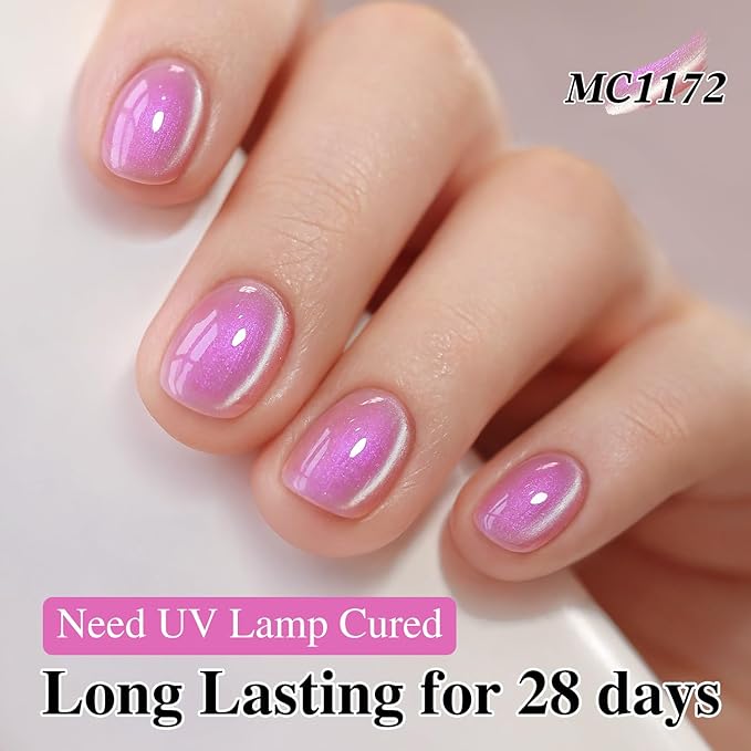 Double Rhythm 0.5 Oz Cat Eye Gel Polish with Magnet Same Color Same Bottle Holographic Glitter Shimmer Translucent Color Salon 15 ML Magnetic Nail Art (Mermaid Purple-MC1172)