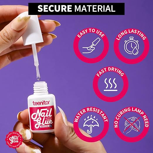 Teenitor Nail Glue for Press Ons, 3 Pack Best Nail Glue for Gel Tips with Nail Files, Super Strong Nail Glue for Broken Nail Brush on Nail Glue for Press on Nails