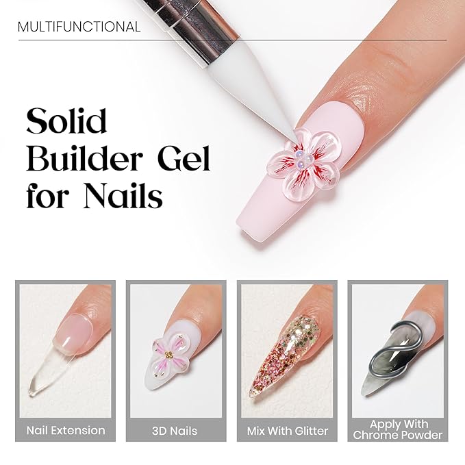 MIZHSE Solid Builder Nail Gel 3D Nail Gel and Rhinestone Glue for Nails Kit, Clear Sculpting Hard Carving Gels Builder Modeling Gels, No Wipe Kit Soak Off U V LED Nails Art Manicure Home