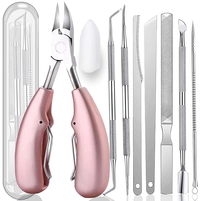 10PCS Toenail Clippers Tool, ingrown Nail Tool, Professional Thick & Ingrown Toe Nail Clippers for Men & Seniors(pink)