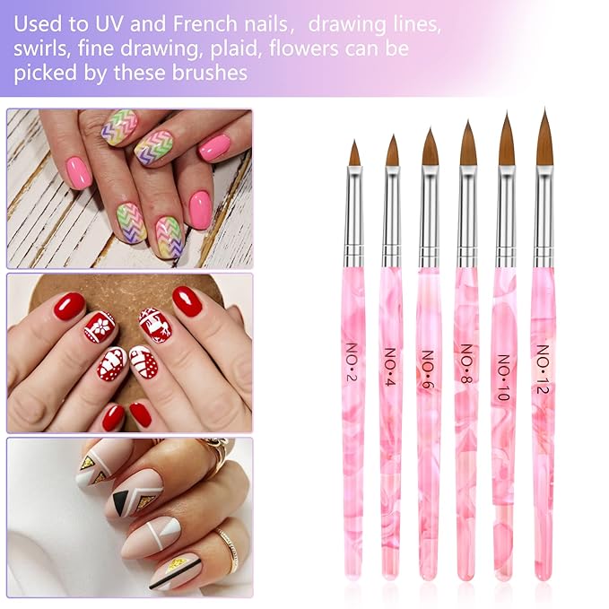 Acrylic Nail Brush Dappen Dish Set, 6PCS Nail Art Pen and 4PCS Crystal Dappen Dish, Manicure Bowl Cup Glass Container for Acrylic Liquid Nail Tool Kit (Pink)