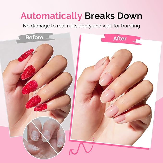 MelodySusie 2Pcs Gel Nail Polish Remover with Cuticle Oil, No Need to Wrap and Soak, Remove Gel Polish in 2-5 Minutes at Home No Damage to Nails with Cuticle Pusher Tool Nail File Wipes
