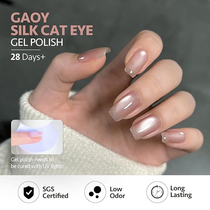 GAOY Glitter Cat Eye Polish Set with Magnet, 6 Retro Maillard Sparkling Shades, Crystal Holographic Nail Art, Long Lasting Gel for Home & Salon Manicure