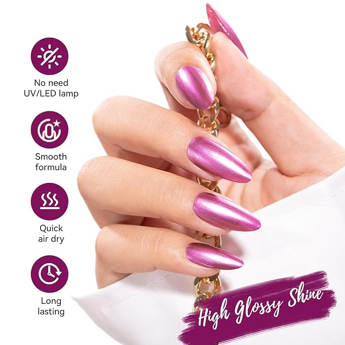 Metallic Purple Rose Nail Polish with 3-in-1 Clear Base Top Coat, Fast Air Dry Fingernail Polish Duo, Non-Gel, Opaque, Glossy Luxury Nail Art Fingernail Toenail Polishes