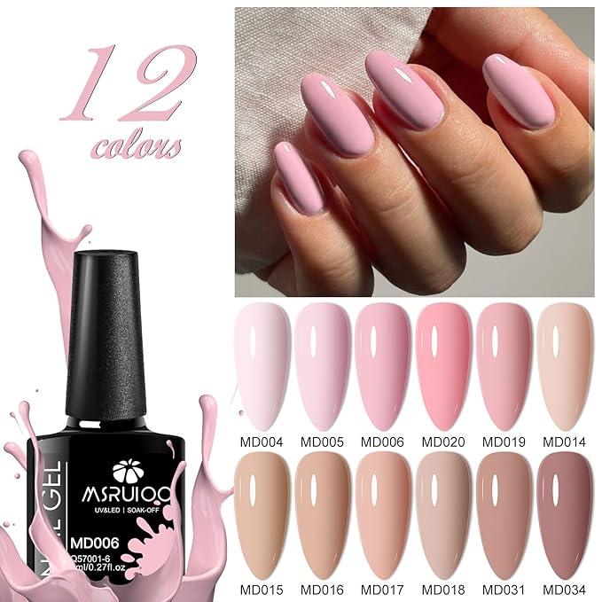Gel Nail Polish Kit Spring Nude Gel Polish Set 12 Colors Pink Skin Tones Collection Neutral Brown Soak Off Uv Led Lamp Gel Nail Kit DIY Nail Art Salon Home Gift 8ml