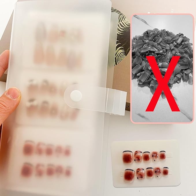 Press On Nail Storage Book Empty Press On Nails Packing Book Set Nail Organizer Display Accommodate 42 Pairs Press On Nails with 10m Double-Sided Adhesive Tape and 50pcs Nail Display Cards