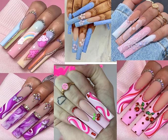 Acrylic 3XL Full Cover Square Nail Tips, 12 Sizes, 360pcs, Clear, Glossy Finish