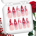 Red French Press On Nails 10pcs, Handmade Acrylic Almond Tips with 3D Floral Art & White Polka Dot Design, Cute Love-Inspired Reusable Nail Set for Parties, Date Nights & Valentine’s Day – Appife