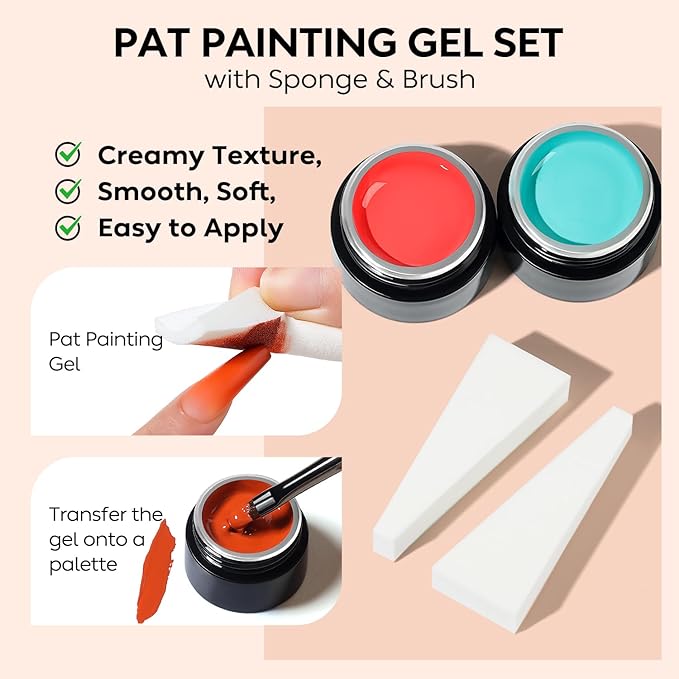 AIMEILI Ombre Gel Nail Polish Kit, Vegan, Cruelty Free, Gradient Blush Effect Solid Gel Polish 6 Colors Pat Painting Gel with Nail Sponge Drawing Brush for DIY Nail Art Salon at Home
