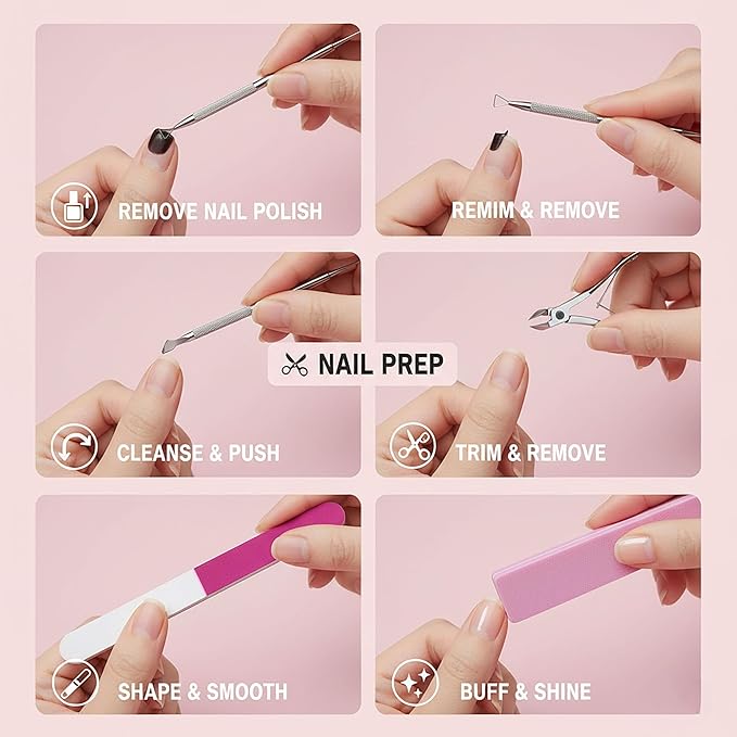 8PCS Stainless Steel Cuticle Nippers & Remover, Nail Clippers Set, Precision Sharp Blades Manicure Pedicure Tools for Home Salon Travel, Complete Nail Care Kit for Women, Pink