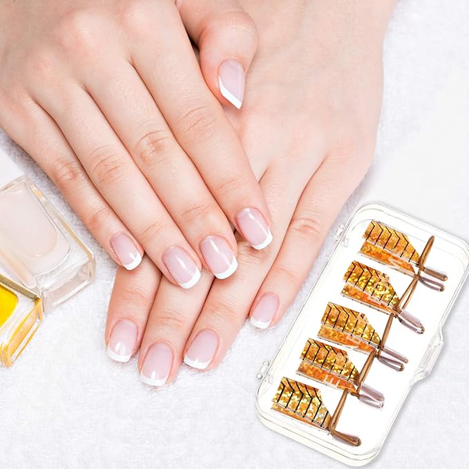 20 Pieces Reusable Nail Extension Forms Guide Protector Nail Tips Acrylic UV Gel Protector for Salon Home Supply(Gold, Silver)
