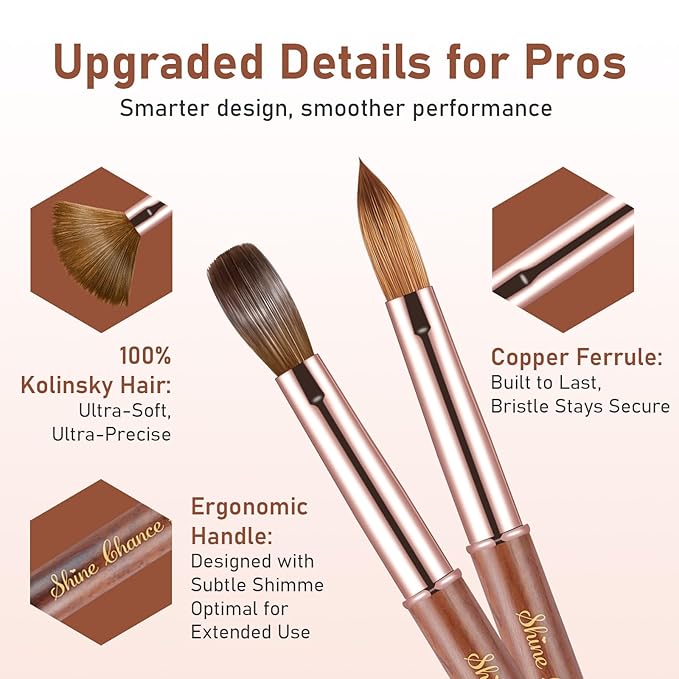Acrylic Nail Art Brush Size 18, 100% Pure Kolinsky Hair Oval Nail Brush for Acrylic Application, Professional Nail Extension Manicure Tool Wooden Handle Nail Drawing Pen for DIY Home Salon