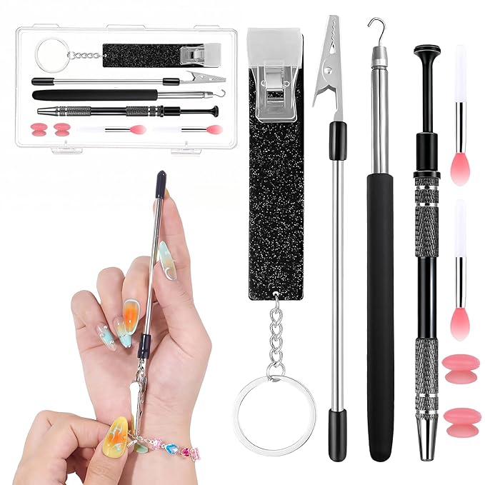 Life Helper Kit for Long Nails-Piercing Ball Grabber Tool,Bracelet Assistant,Card Grabber,Cream Spatula&Cable Clips|Nail Friendly Convenience Gadgets Set (6PCS)