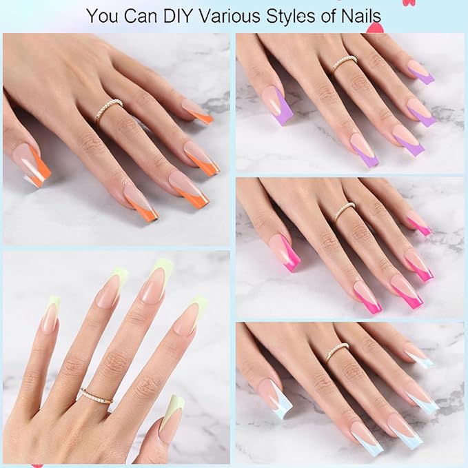 150pcs Long French Tip Press on Nails, 5 Styles Soft Square French Gel Nail Tips 15Sizes, Pre-lasting No Need to File Acrylic Fake Nail Tips, False Nail Tips Extension for Women Nails