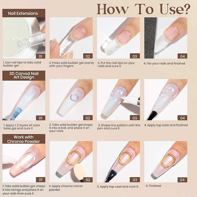 3D Nail Gel Solid Builder Gel for Nail 30g Clear Extension Non Stick Hand Sculpting Gel Hard Gel for Nail Carving Modeling Nail Art Soak Off Manicure DIY at Home