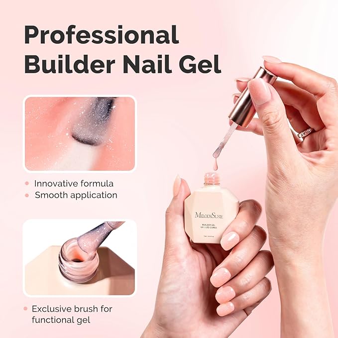 MelodySusie Nude Pink Glitter Builder Nail Base Gel for Nails Thickening, Soak Off UV Extension Gel, Rhinestone Nail Glue for Nail Art Design Salon DIY Manicure at Home Gift for Women-459