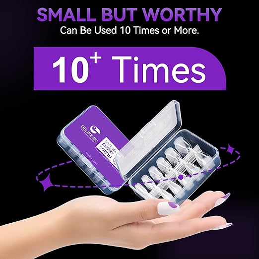Gelike ec Short Coffin Soft Gel Nail Tip, Gel Full Cover Nail Tips, Soak Off Clear Gelly Tips Pre-Buff PMMA False Press on Nail Tips,12 Sizes-SHORT COFFIN 120PCS