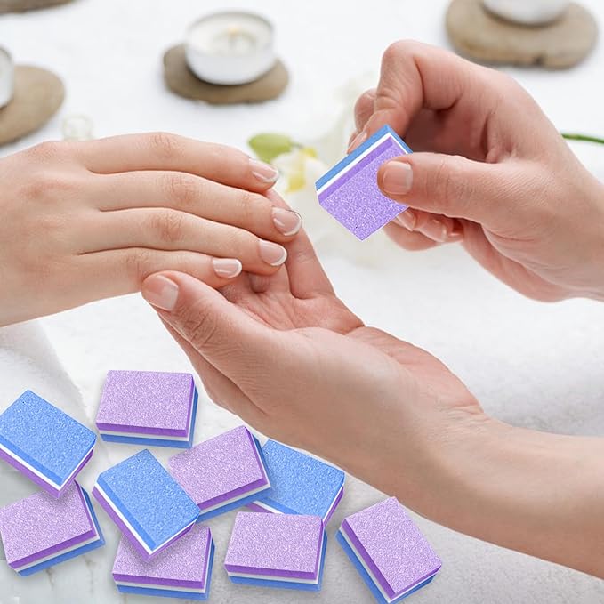 50 Pcs Sponge Nail Buffers,100/180 Grit Mini Nail Files,Mini Buffer Block Nail File for Acrylic & Natural Nails,Double-Sided Buffing Blocks for Manicure & Pedicure,Salon & Home Use(Purpel-Blue)