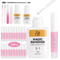 TADOPRO 28Pcs Nail Glue & Remover Set, 20Pcs Press on Nail Glue Strong 2Pcs 10ML Nail Glue Remover with 3 Cuticle Pusher 2 Nail File Easy to Apply Nail Tips & Acrylic Fake Nails Quick Drying Adhesive