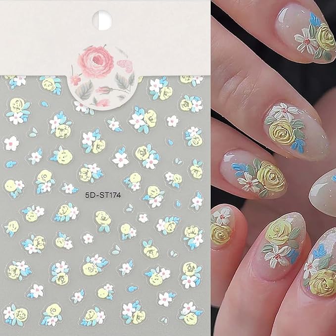 Stickers para Uñas Nail Stickers Self-Adhesive Sticker para Uñas Colorful 3D Flower Calcomanías Floral Nail Stickers Art Design Accessories Hight Quality 8 Sheets