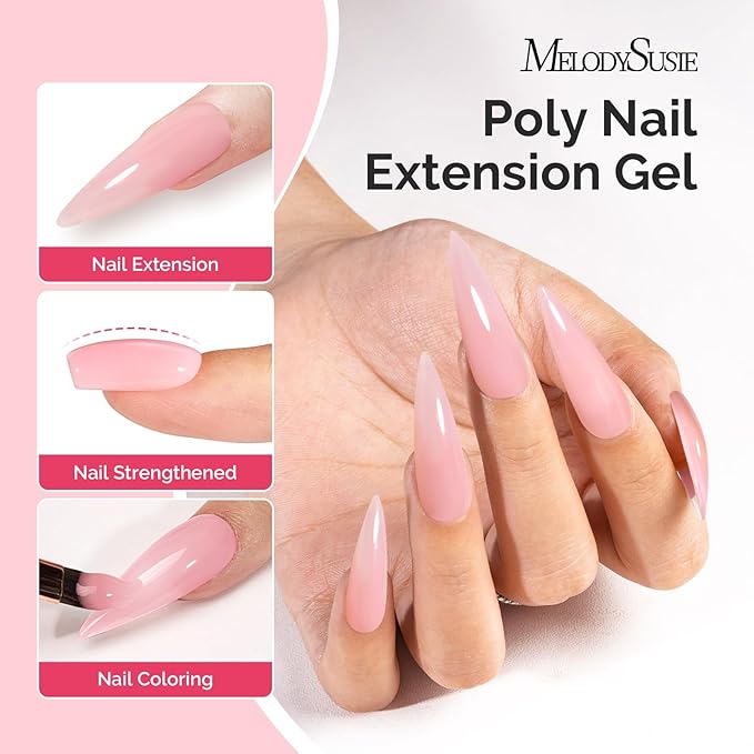 MelodySusie Poly Nail Extension Gel 60g Hema Free Soak Off UV Lamp Cured Nail Thickening Art Design Manicure Gift for Women 042