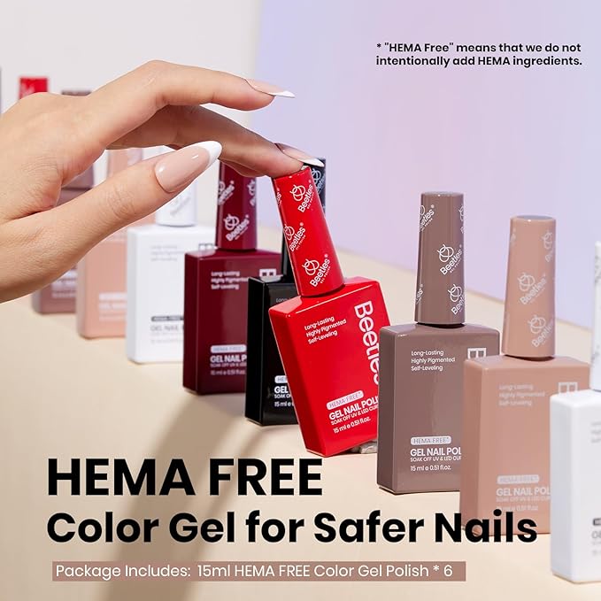 Beetles Hema-Free Gel Nail Polish Set - 6 Colors 15ML Brown Burgundy Black White Red Nude Soft Classics Polish Soak off Uv Led Lamp Nail Art Salon Colorful Bottle Manicure