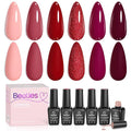 Beetles Red Gel Nail Polish, 6 Colors Burgundy Nude Red Glitter Gel Polish Marvelous Lady Collection Nail Art Design Soak Off Uv LED Nail Polish Manicure DIY Home Salon