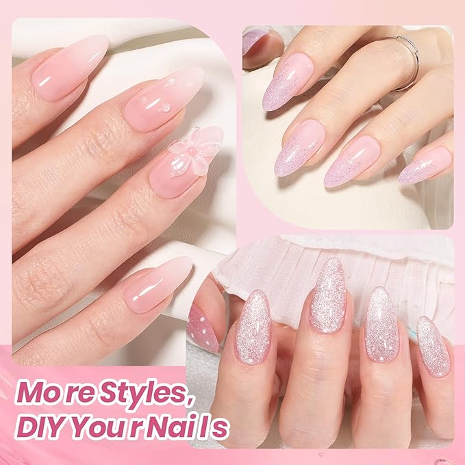 Beetles 20 Color Jelly Gel Nail Polish Set - 80 Pcs Gel Nail Polish Kit with U V Light Milky Pink Nude Red Glitter Sheer Daylight Nails Kit with Cat Eye Top Coat Rubber Base, Women Teens Girls Gifts