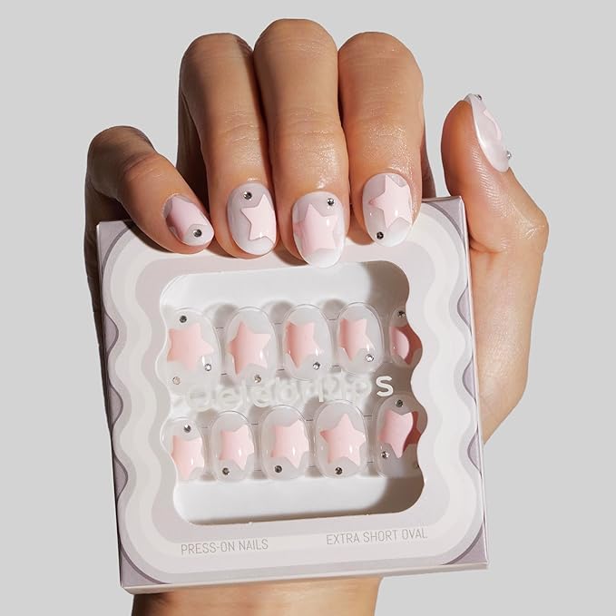 Nail Art Press-Ons | Star Candy, Extra Short Oval Nails, Reusable, Salon Quality Fall Nails | 16 sizes - 32 Nails Kit with Super-hold Nail Glue and Sticky Tabs