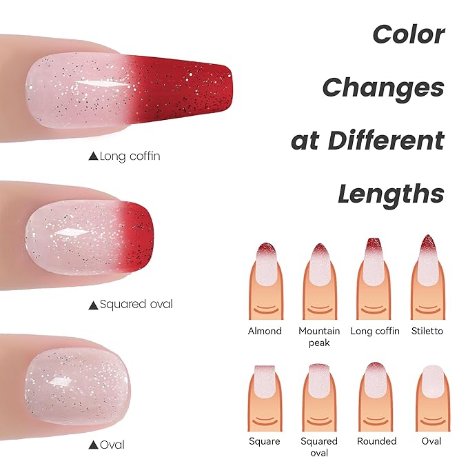 YTD Likomey Color Changing Gel Nail Polish,15ml Light Pink To Red Glitter Mood Temperature Change Colors Ombre Thermal Salon Home Manicure Fall Winter UV Nails Varnish,WB212