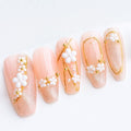 Sun&Beam Nails Handmade Press On Nail Medium Long Coffin Ballerina Pink Flower Plum Blossom Fake Tip 3D Design Art Charms Cute with Storage Box 10 Pcs (#010 M)