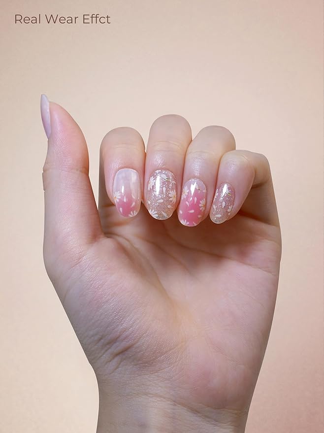 Pre Cured Gel Nail Strips - 44PCS Salon Quality Gel Nail Stickers - Long Lasting Polish Wraps for Women no UV Light Needed Easy Apply & Remove (PetalPink)