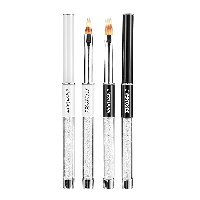 LWBTOSEE 2PCS Nail Ombre Brush Set - Gradient Color Nail Art Painting Pen with Rhinestone Crystal and Acrylic Drawing Pen for UV Gel Polish