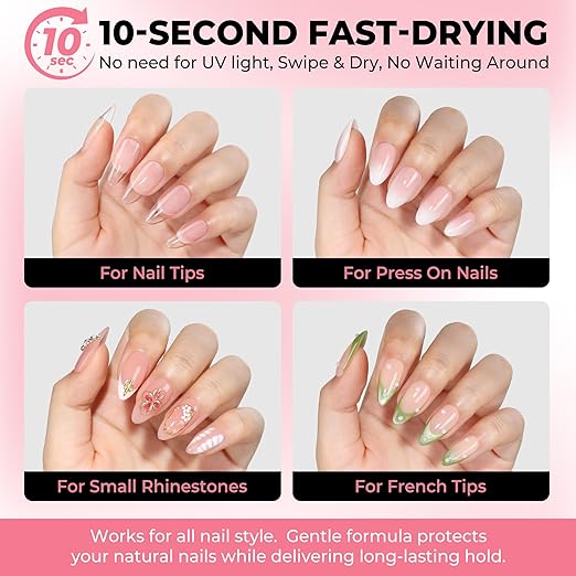 5pcs Super Strong Nail Glue for Press On Nails, Fast-Drying No Lamp Needed, Semi Solid Soft Glue Gel for Acrylic Fake Nails Tips, Mess-Free Precision Mini Tubes 2ml*5, Long Lasting