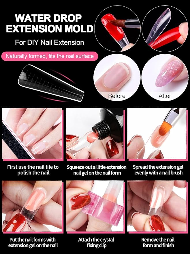 TOROKOM Dual Nail Forms for Poly Nail Gel, 150 PCS Coffin Structure Poly Nail Gel Square Nail Molds for Builder Gel Poly Extension Gel Nail Art Design Salon&DIY