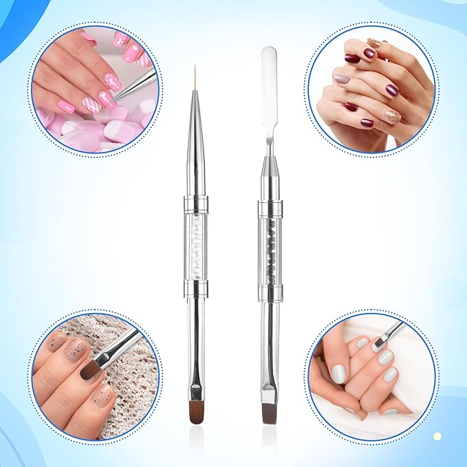 2 Pcs Double Ended Nail Builder Gel Brush, French Tip Brush Hard Gel for Nails, Brush Liner Brush Nails Hard Gel for Design Nails Professional Nail Art(Black and White)