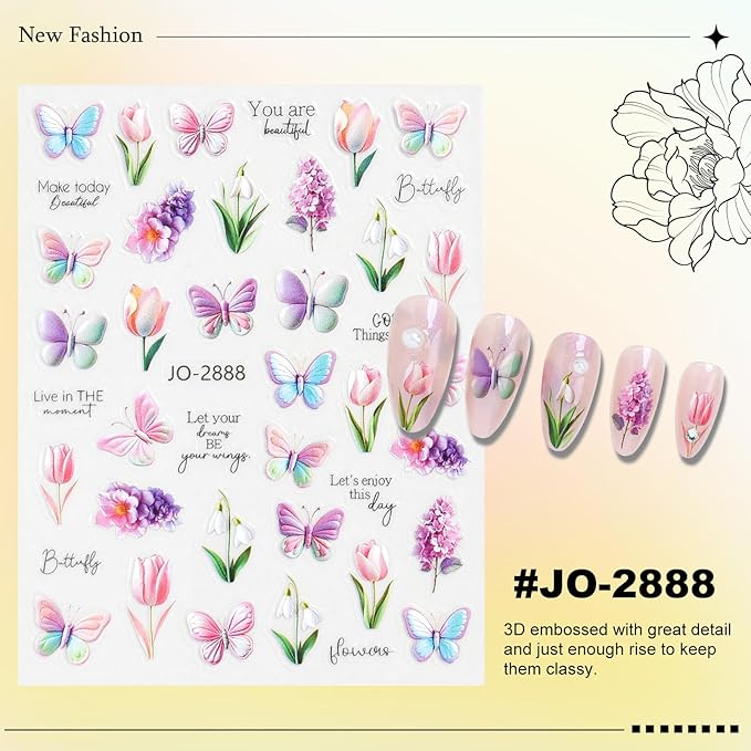 12 Sheets Butterfly Flower Nail Stickers for Nail Art, Colorful Butterflies Nail Decals,Butterfly 3D Self-Adhesive Nail Art Stickers Design for Women DIY Manicure Decoration YX1229