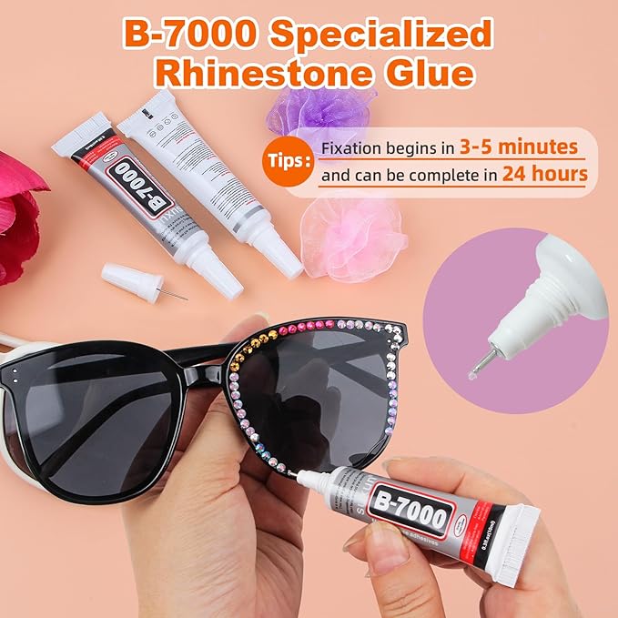 33000Pcs Dark Pink Resin Jelly Rhinestones for Bedazzling, 2-6mm Flatback Gems for Diamond Art, Bedazzler Kit with 3Pcs 10ml B7000 Jewelry Glue for Crafting Crafts Nail Art