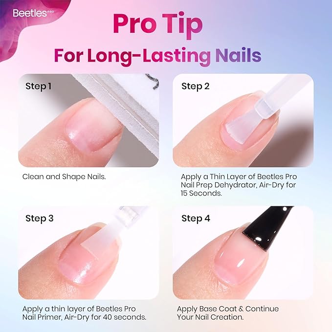 Beetles Pro Nail Primer for Gel Nail Polish, 20ml Primer Hema-Free & Acid Free Nail Bond Prep Acrylic Supplies Fast Dry Nail Supplies Professional Salons Manicured