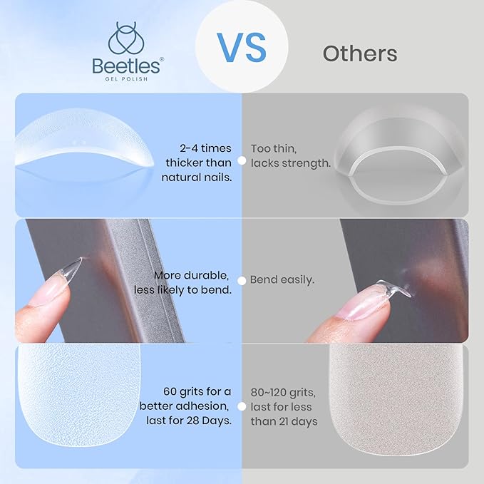 Beetles Gel Nail Tips Almond Short, 576Pcs 12 Sizes Etch-X Half Matte Full Cover Soft Acrylic False Nail Tips Easy DIY Fake Press On Nail Extension Set Salon Gift for Women