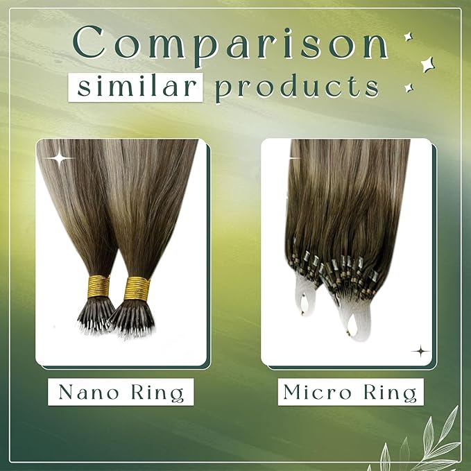 RUNATURE Nano Hair Extensions Human Hair Blonde Balayage Brown Nano Hair Extensions Ombre Human Hair Nano Tip Extensions Blonde Nano Human Hair Extenisons 18 Inch 50g