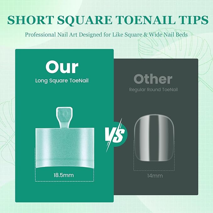 Square Toe Nail Tips - Half Cover for Wide Short Nail Beds, Matte Pre-shaped Fake Toenails Gel Press on Nails Extensions Home DIY Nail Salon, 12Sizes 360PCS