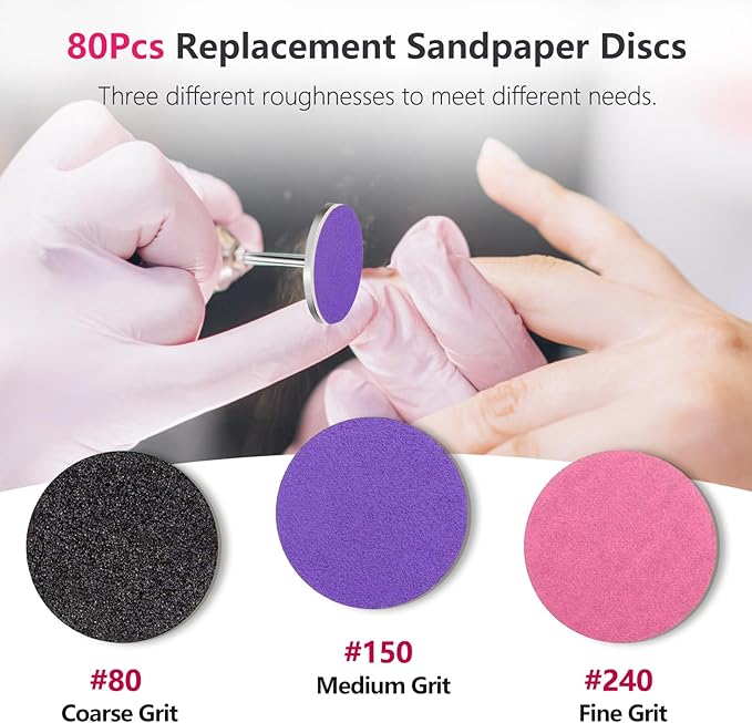 80pcs Sanding Paper Discs with Metal Nail Drill Bit 25mm Foot Drill Replacement Sanding Discs #80#150#240 Grits for Nail Drill Bit, PedicureTools, Foot Files Remover Dead Skin