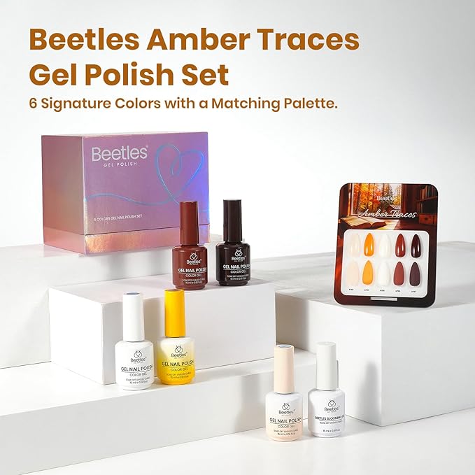 Beetles Blooming Gel Polish Set - Amber Traces 5 Colors Gel Polish Kit White Jelly Nude Brown Amber with 1 Bottle Blooming Gel 15ml Soak Off Uv Nail Art Gfit for Women