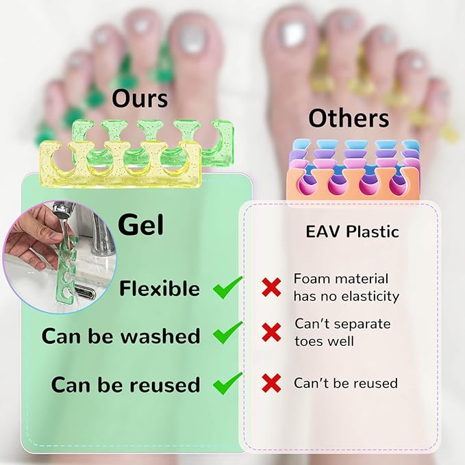 SUNFATT Toe Separators for Pedicure,Toe Separators for Nail Polish,Pedicure Toe Spacers,Toe Spacers use for separation of toenails or nails,Soft Gel Toenail Spacers Pedicure Kit.(6pcs)