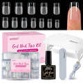 Misssix Short Square Gel Nail Tips Kit, 216Pcs Pre Etched Clear gel x Fake Nails, Full Cover False Nail 9-in-1 Gel Glue and Portable Mini U V Nail Lamp for Women 12 Sizes