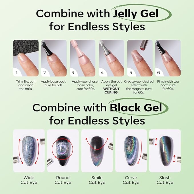 modelones Cat Eye Gel Nail Polish Green, Green Grapes Glitter Magnetic Nail Polish with Magnet Soak Off U V Winter Gel Polish Shimmer Nail Art Manicure Salon DIY